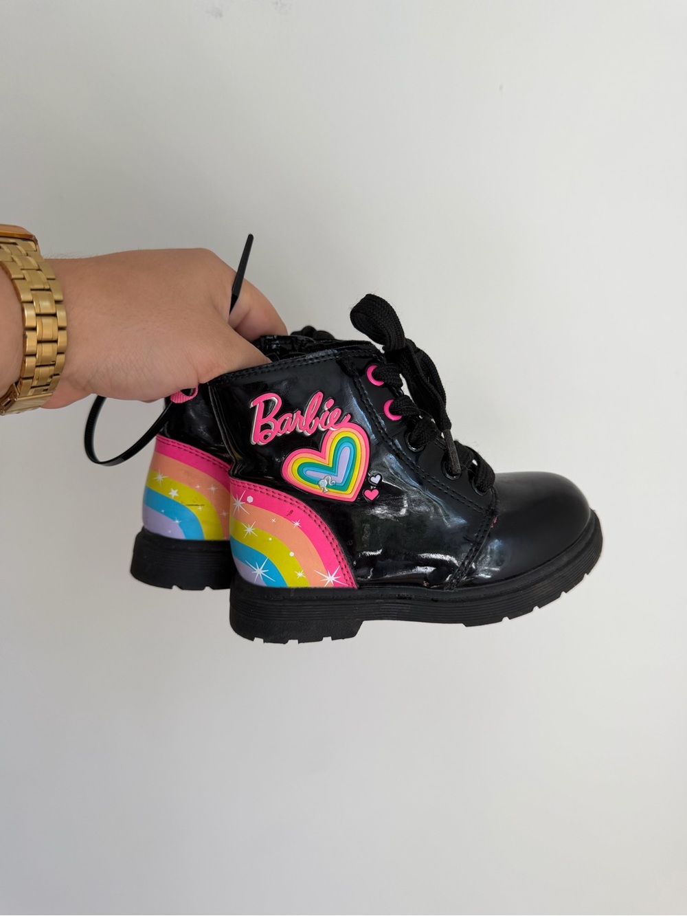 Barbie Zippered Black Patent Boots with  Rainbow Accents (Size 8)